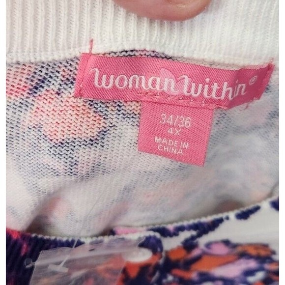 NEW Woman Within White Colorful Floral Short Sleeve Cardigan Sweater 4X 34/36 - Picture 6 of 10